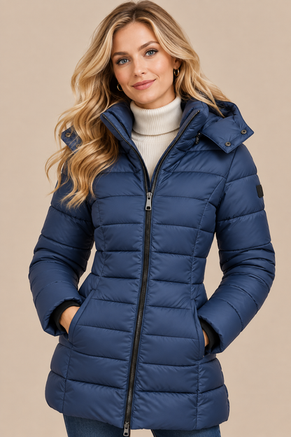 Arlene | Steppjacke Damen mit Kapuze und langem Schnitt
