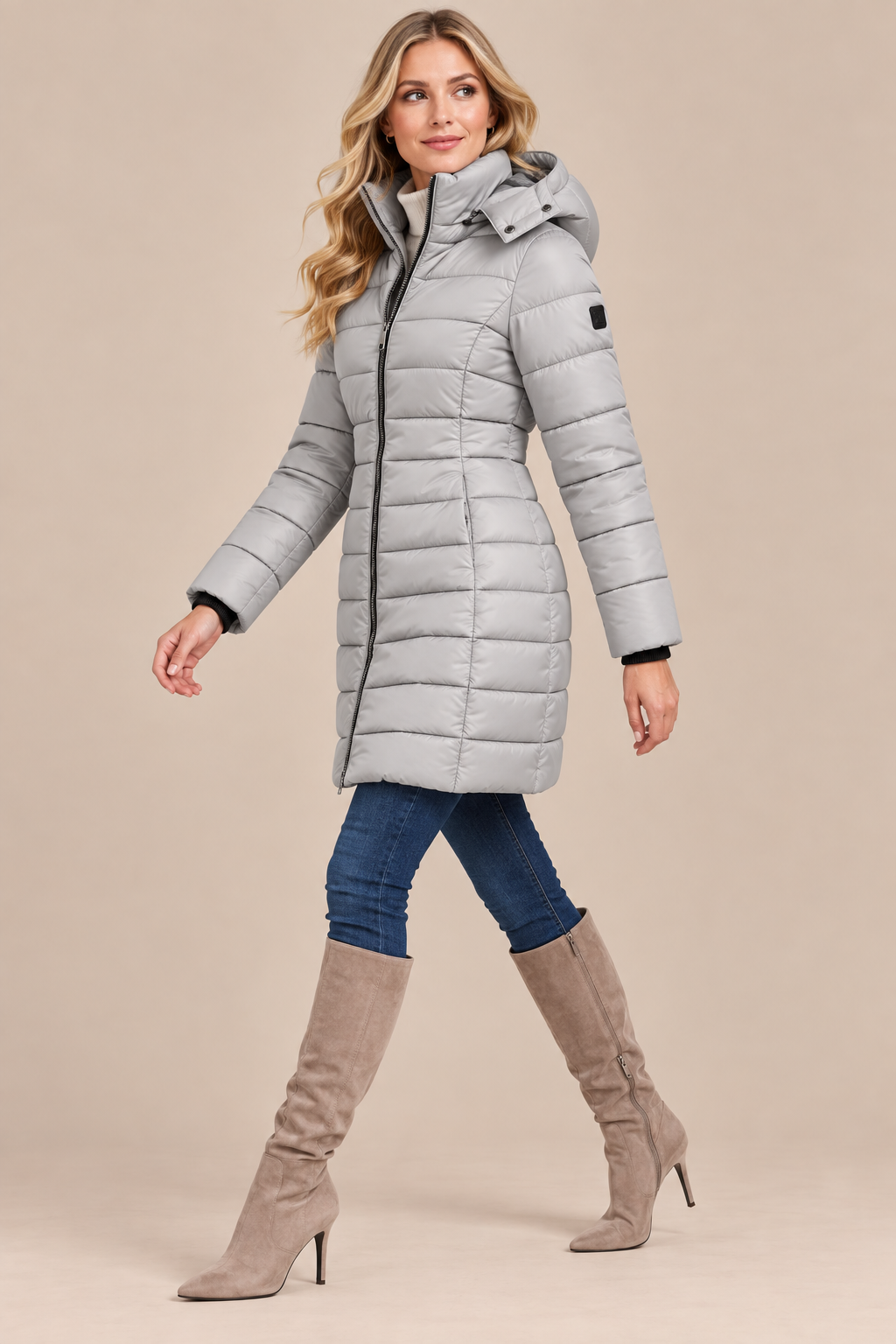 Arlene | Steppjacke Damen mit Kapuze und langem Schnitt