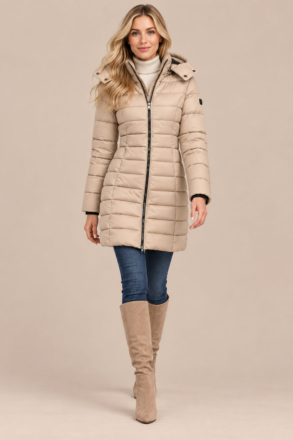Arlene | Steppjacke Damen mit Kapuze und langem Schnitt