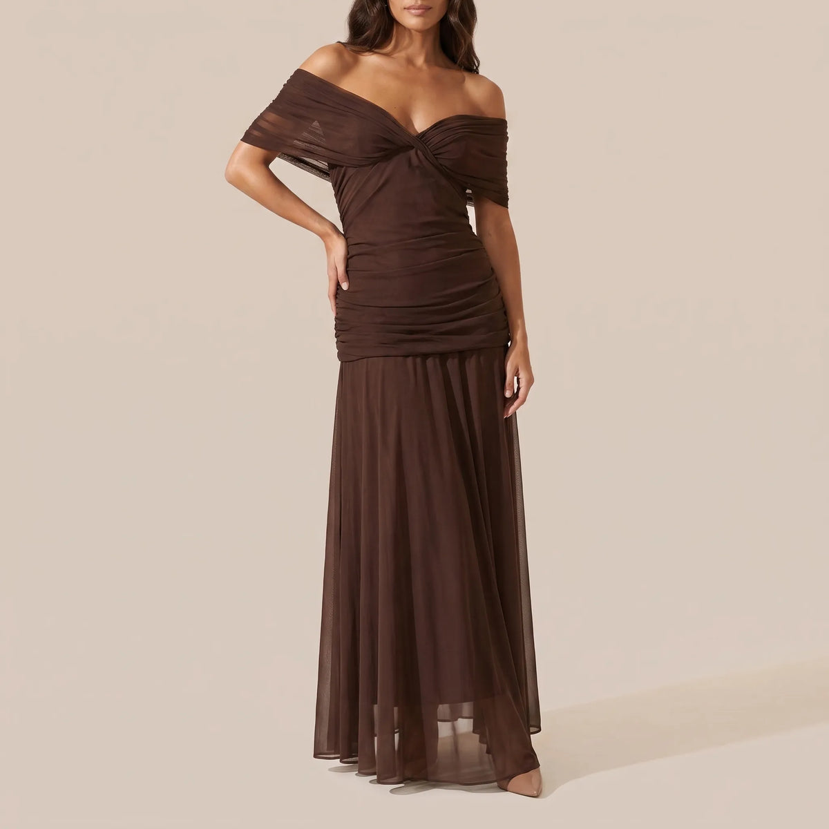 AuraDress | Elegantes Schulterfreies Maxi-Abendkleid