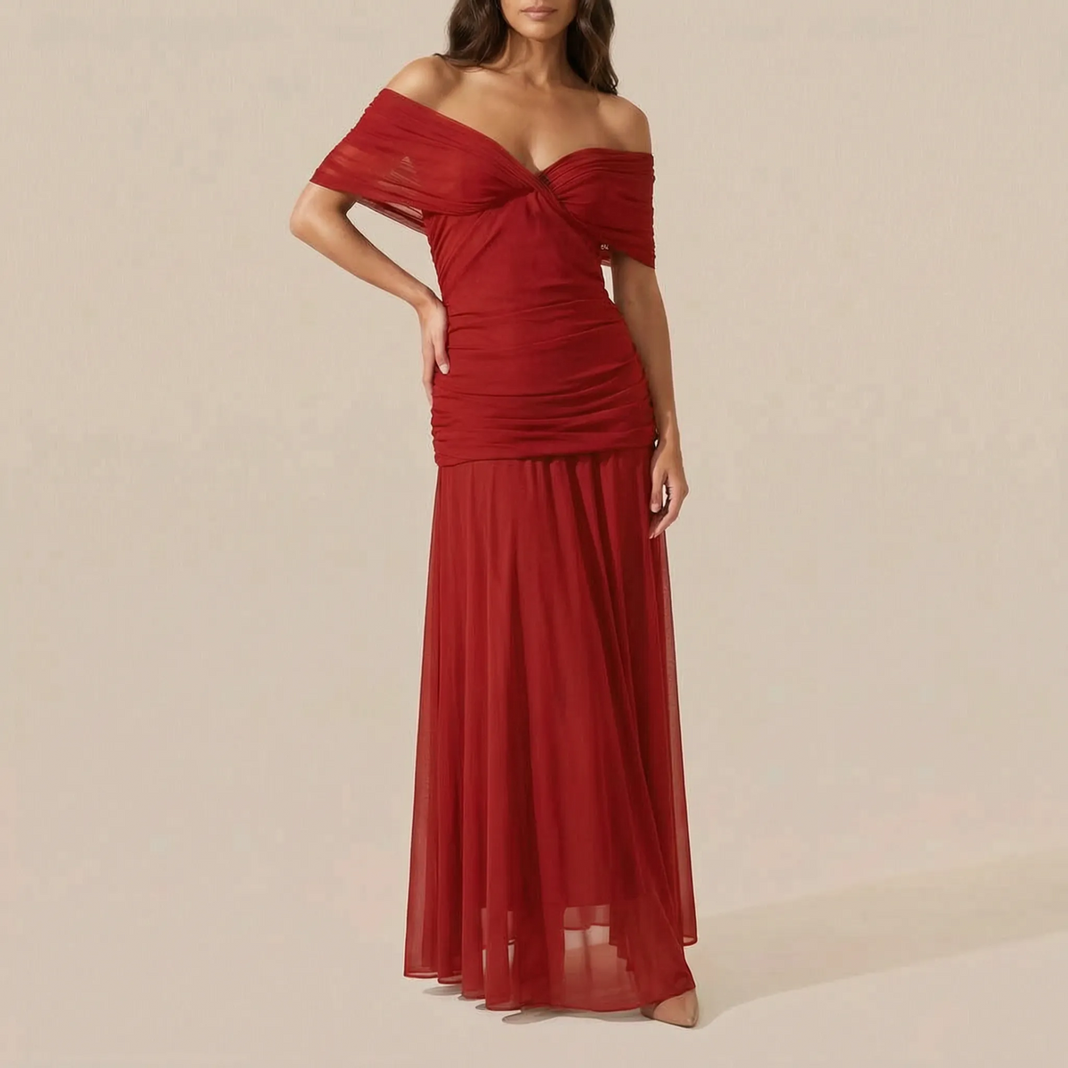 AuraDress | Elegantes Schulterfreies Maxi-Abendkleid
