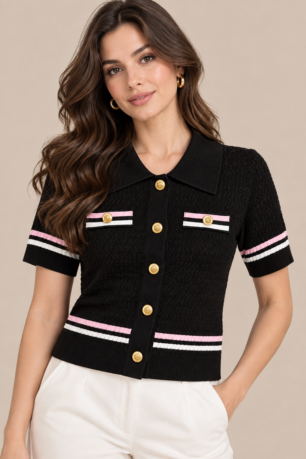 Avonne | Cardigan Damen Kurzarm mit Kontrastdetails
