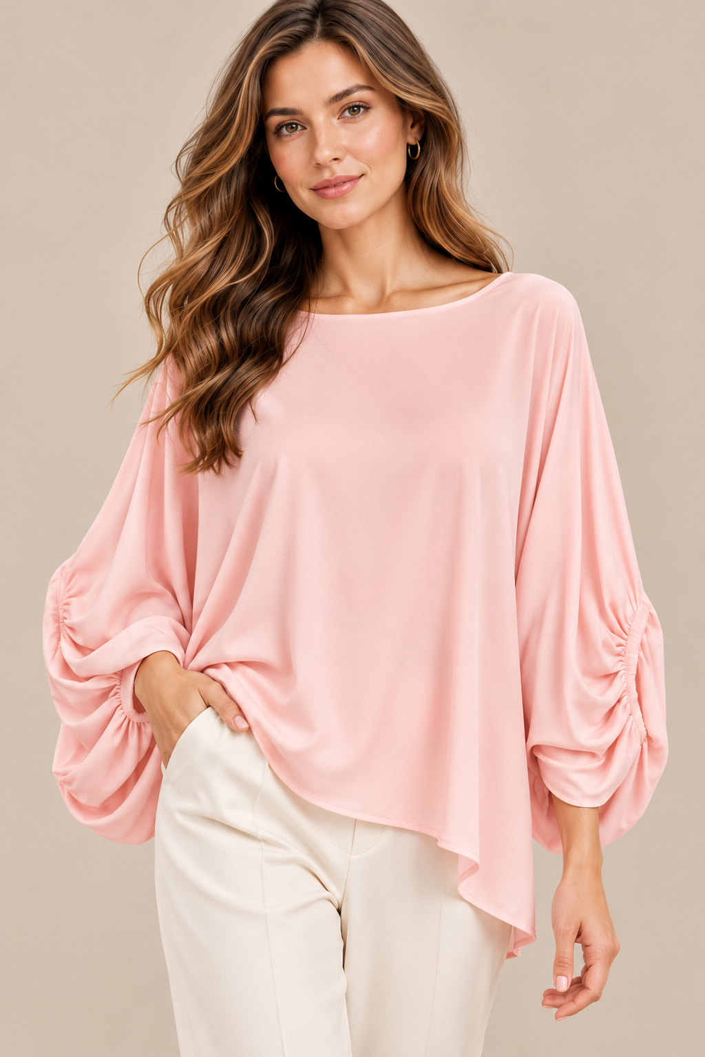 Bella | Wollpullover Damen mit drapierten Ärmeln