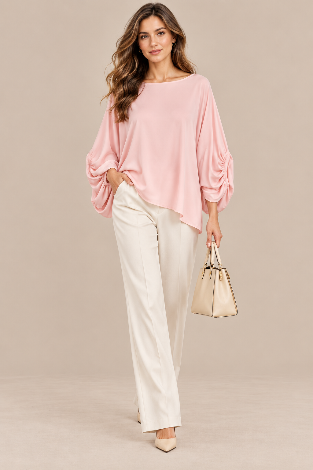 Bella | Wollpullover Damen mit drapierten Ärmeln