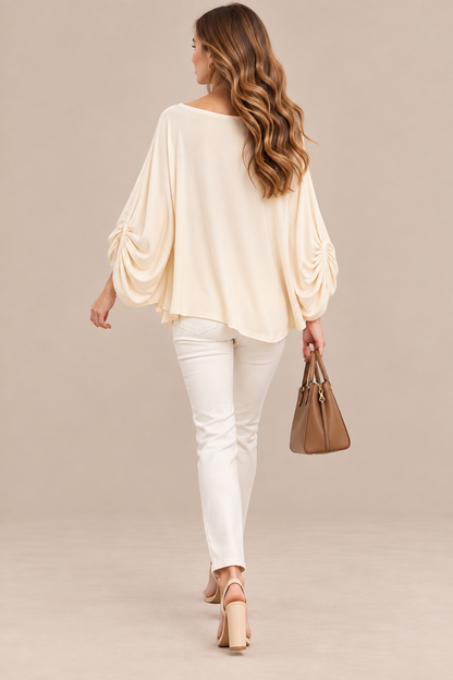 Bella | Wollpullover Damen mit drapierten Ärmeln