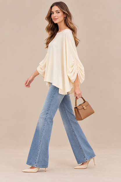 Bella | Wollpullover Damen mit drapierten Ärmeln