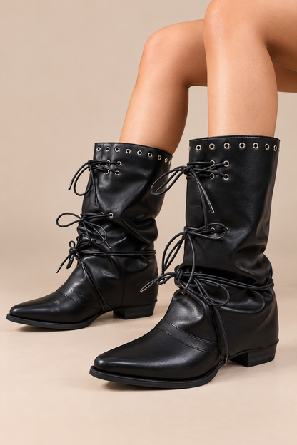 Bernadeth | Fold Over Boots Damen mit Schnürdetails