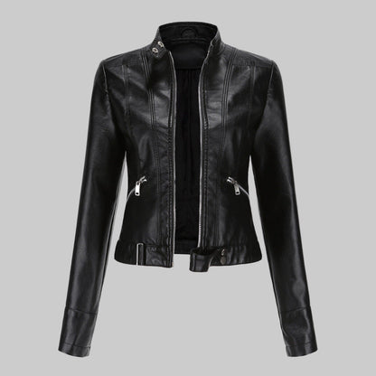 Mera | Damen Elegante Faux Leder Bikerjacke mit Gürtel