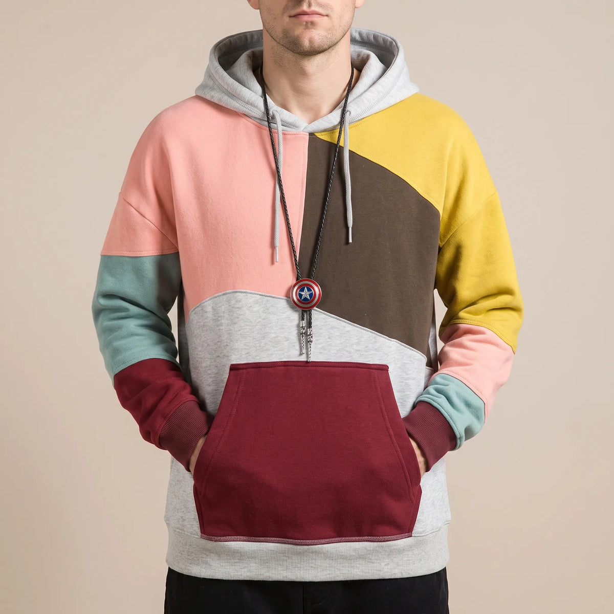 BlockVibe | Locker Geschnittener Color-Block Kapuzenpullover