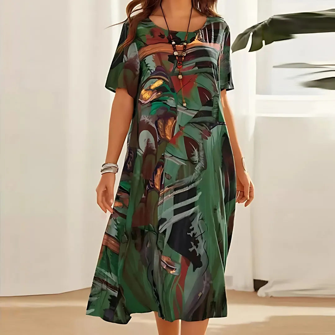 Blumenkleid Damen | Abstrakter Allover-Print & Fließender Schnitt