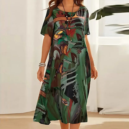 Blumenkleid Damen | Abstrakter Allover-Print & Fließender Schnitt