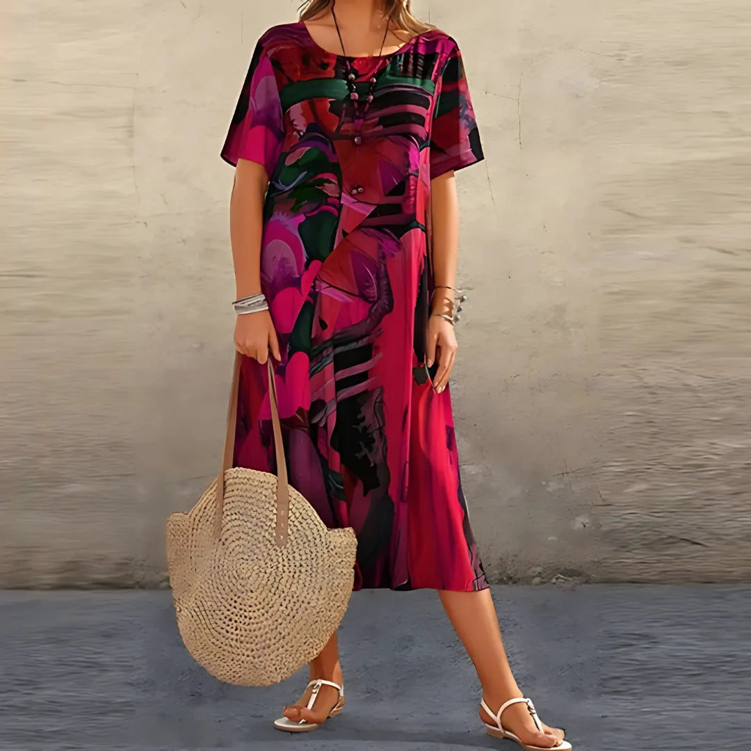 Blumenkleid Damen | Abstrakter Allover-Print & Fließender Schnitt