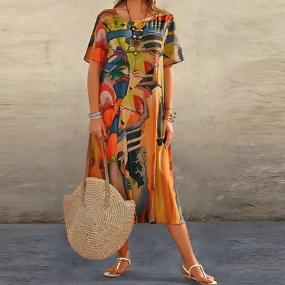 Blumenkleid Damen | Abstrakter Allover-Print & Fließender Schnitt