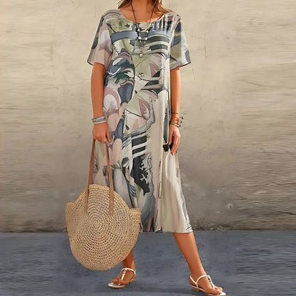 Blumenkleid Damen | Abstrakter Allover-Print & Fließender Schnitt