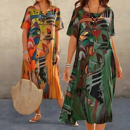 Blumenkleid Damen | Abstrakter Allover-Print & Fließender Schnitt