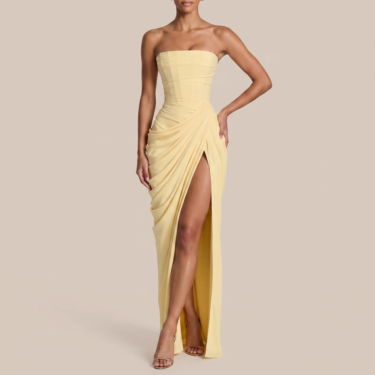 Caluva | Schulterfreies Bodenlanges Abendkleid Mit Schlitz
