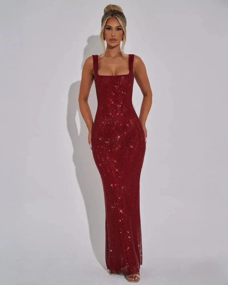 Naomi | Damen Elegantes Strass Hochzeitsgäst Maxikleid