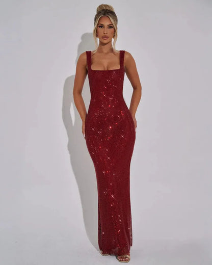 Naomi | Damen Elegantes Strass Hochzeitsgäst Maxikleid