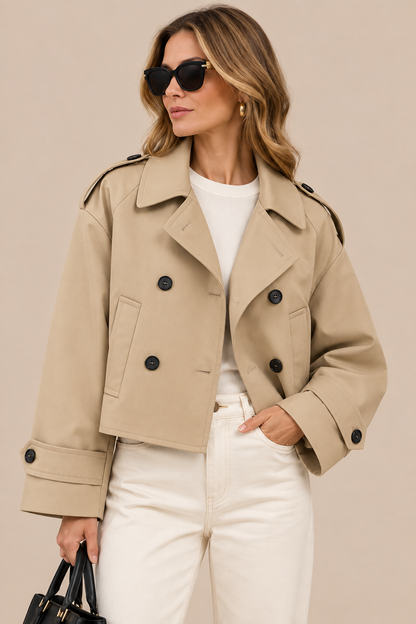 Celinea | Trenchcoat Damen Kurz mit Doppelknopfleiste