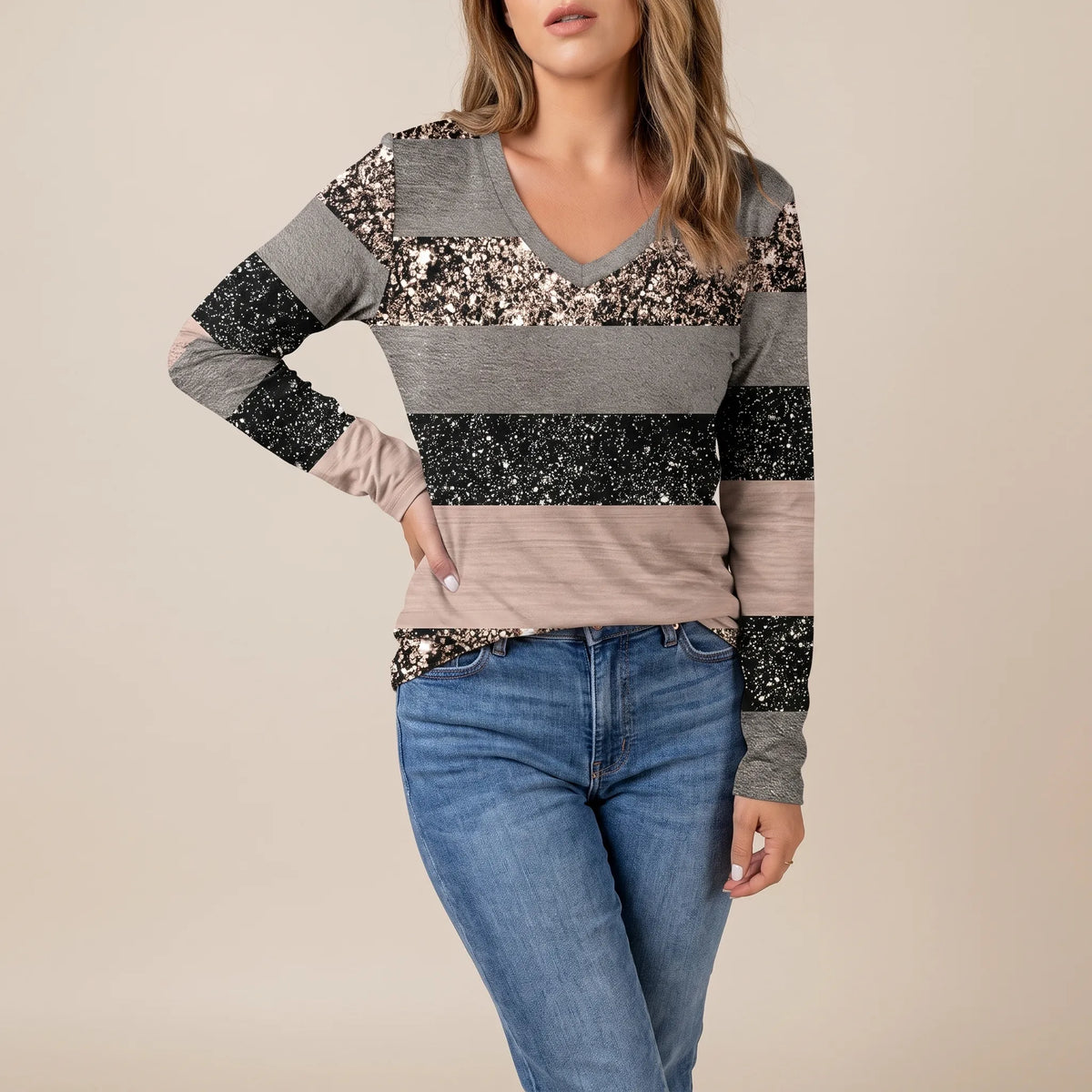 Chromis | Basic Damen Langarmshirt Mit V-Ausschnitt