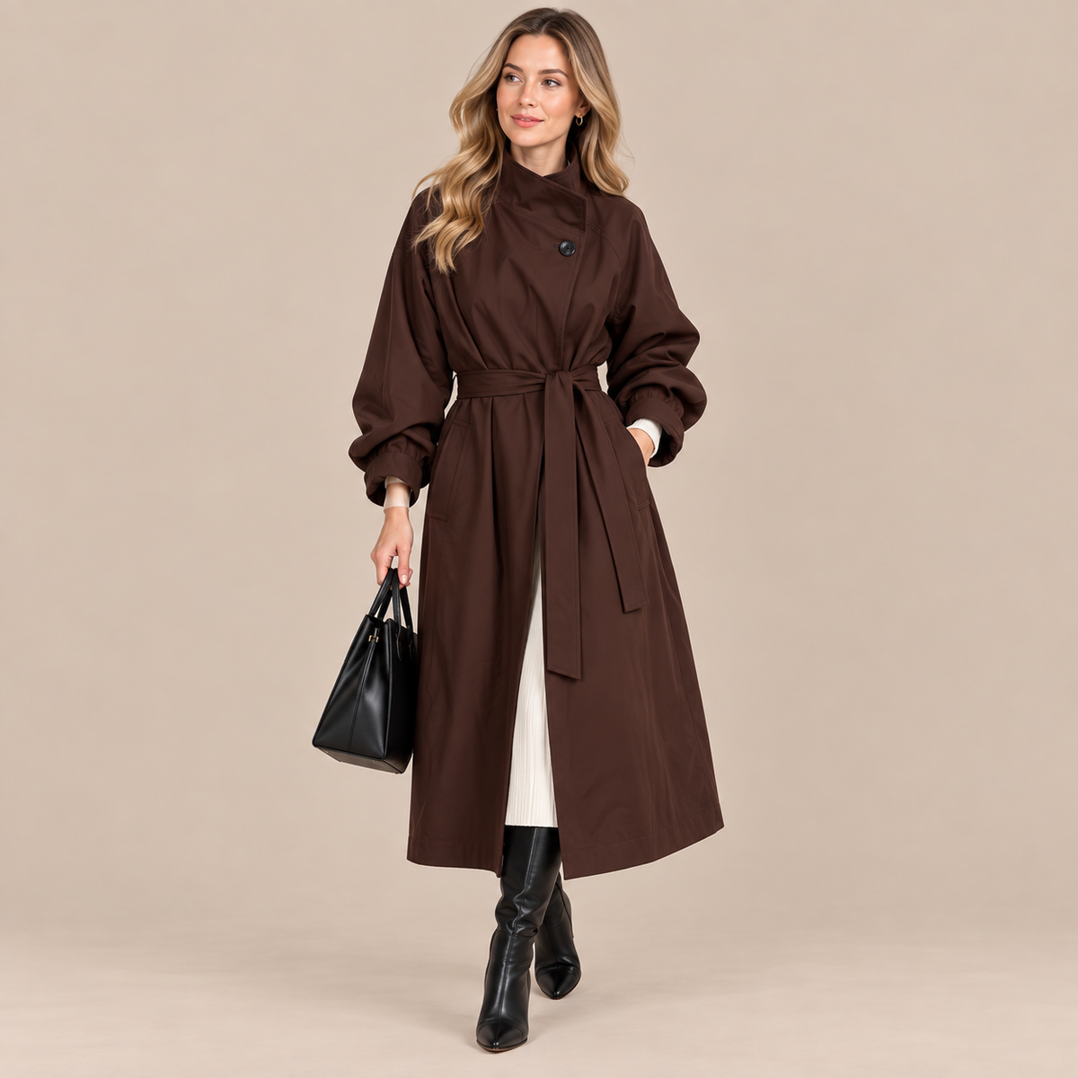 Clarisse | Trenchcoat mit langem Schnitt und hohem Kragen