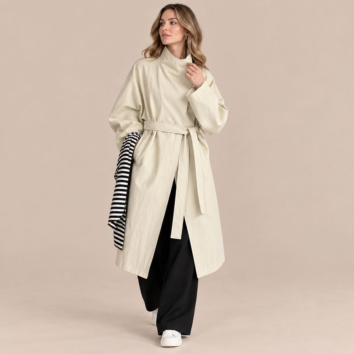 Clarisse | Trenchcoat mit langem Schnitt und hohem Kragen