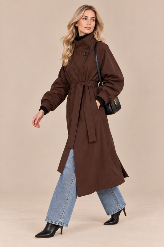 Clarisse | Trenchcoat mit langem Schnitt und hohem Kragen