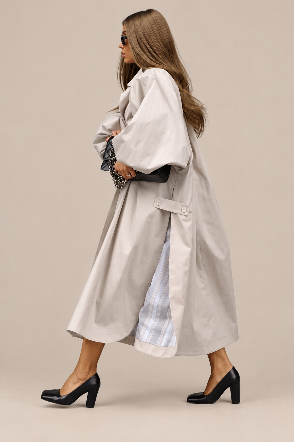 Cornessa | Trenchcoat Damen Lang mit weitem Schnitt