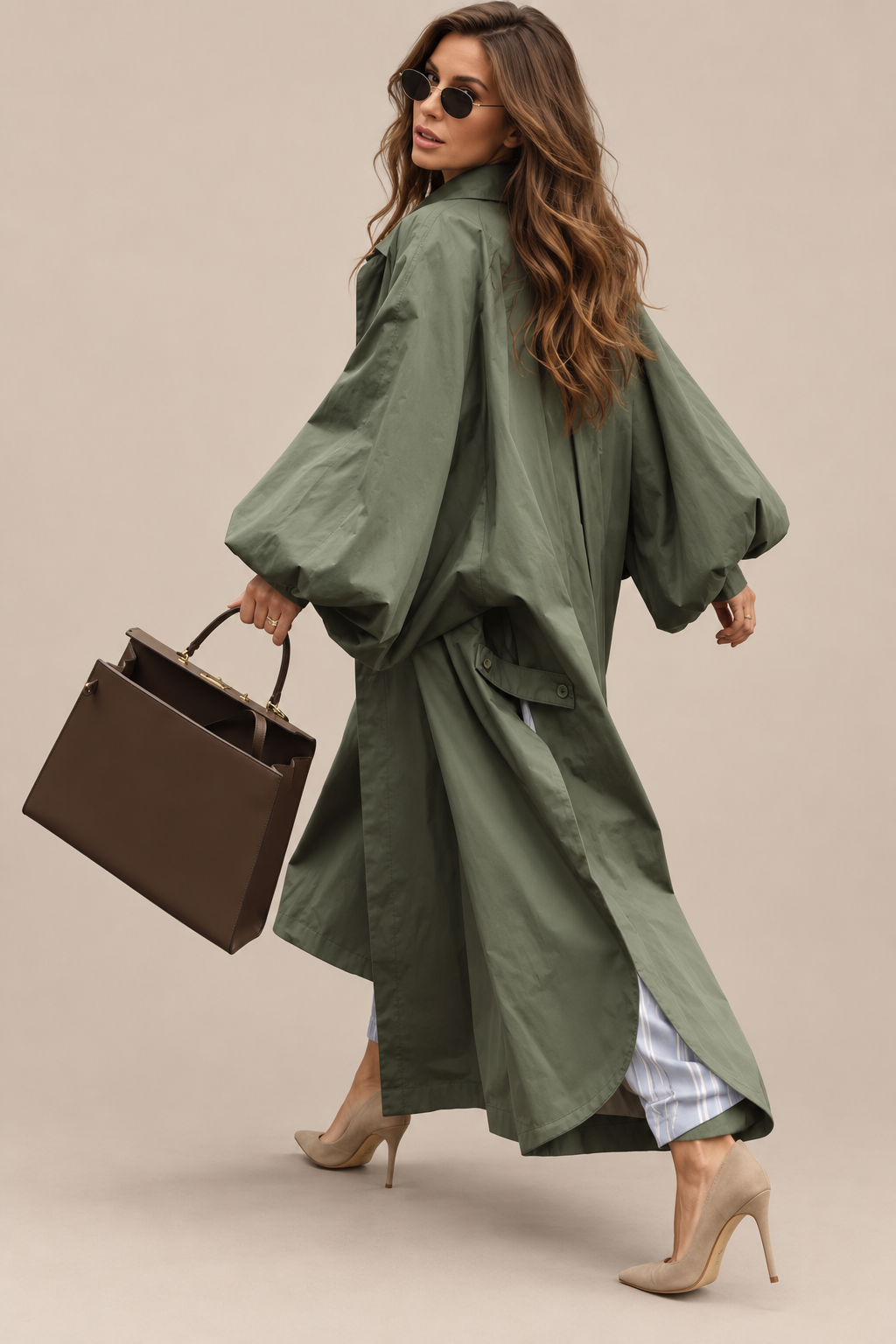 Cornessa | Trenchcoat Damen Lang mit weitem Schnitt