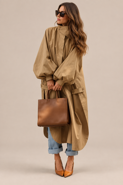 Cornessa | Trenchcoat Damen Lang mit weitem Schnitt