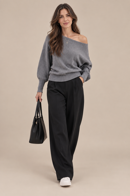 Cresilda | Strickpullover Damen mit asymmetrischem Ausschnitt