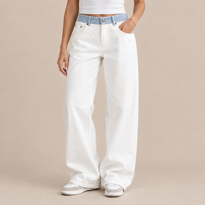 Crisha | Damen weite Jeans mit Kontrastbund