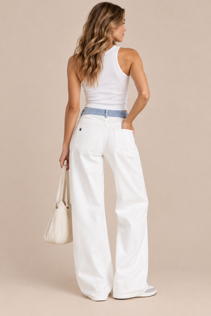 Crisha | Damen weite Jeans mit Kontrastbund