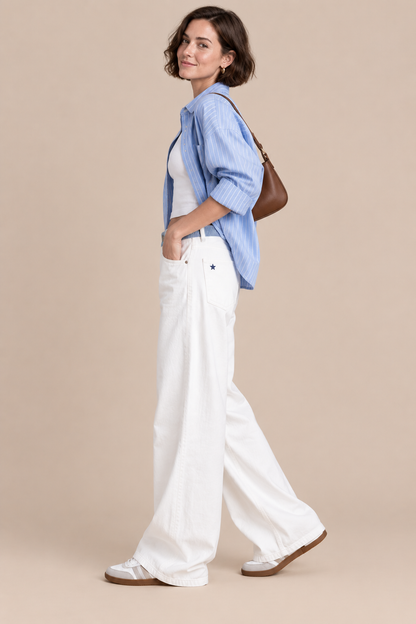 Crisha | Damen weite Jeans mit Kontrastbund