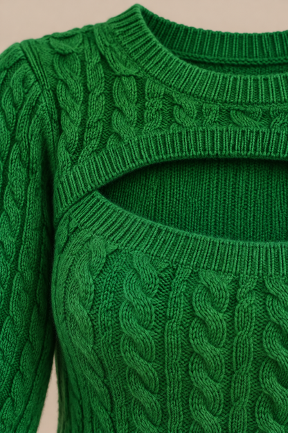 Cristy | Strickpullover Damen mit Cut-Out und Zopfmuster