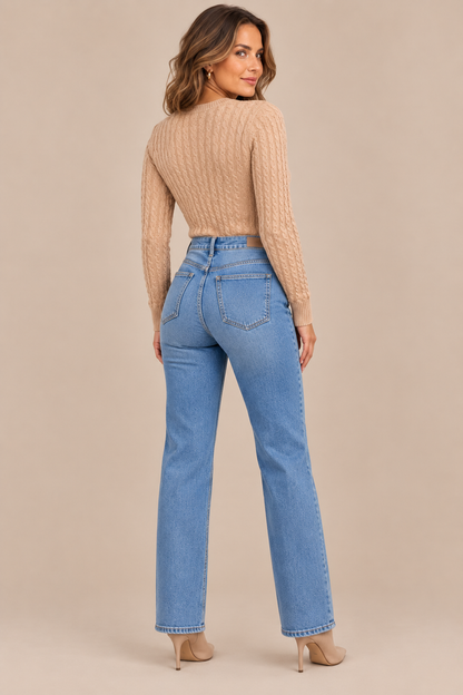 Cristy | Strickpullover Damen mit Cut-Out und Zopfmuster