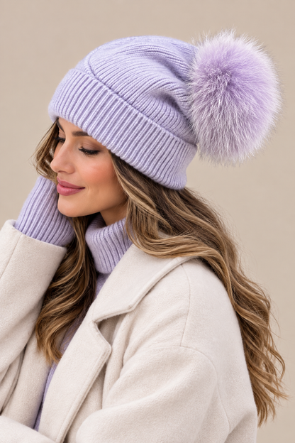 Darelle | Wintermütze mit Pompon und breitem Umschlag