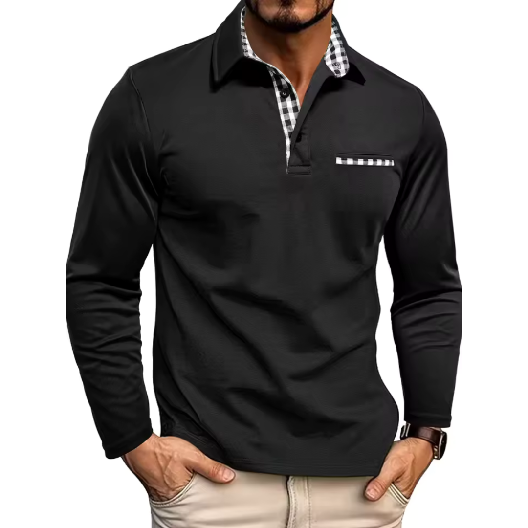 Max | Langarm-Poloshirt mit Karo-Kontrastkragen