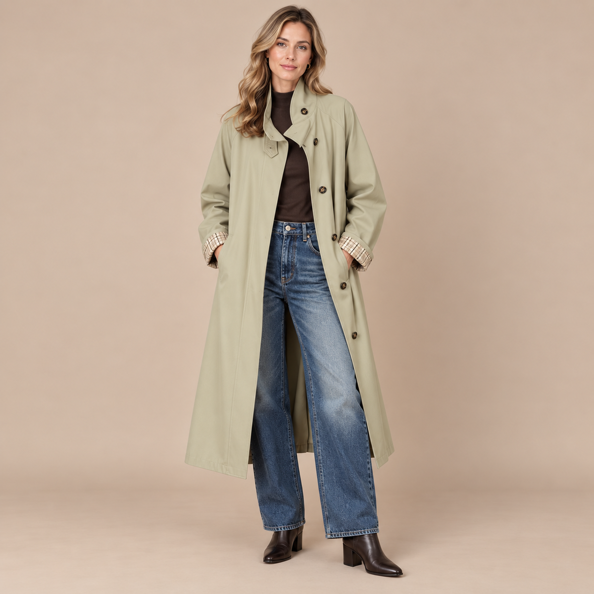Dhalia | Trenchcoat Damen Lang mit Bindegürtel