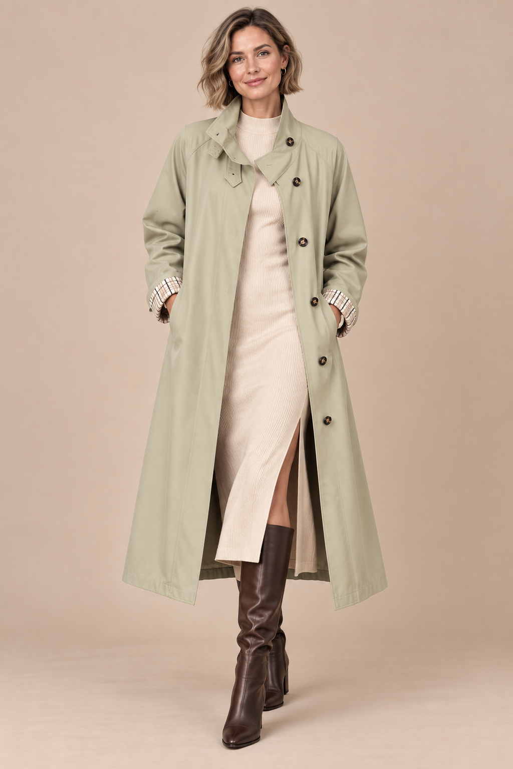 Dhalia | Trenchcoat Damen Lang mit Bindegürtel