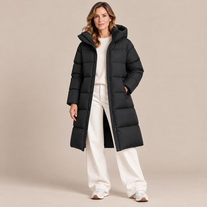 Donna | Steppjacke Damen mit langem Schnitt und hohem Kragen