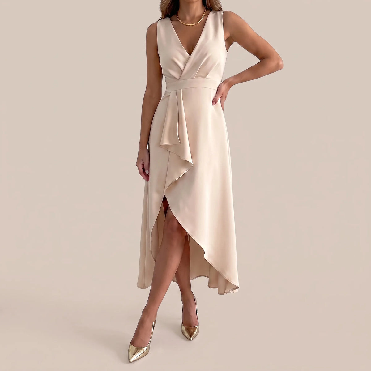 Drapia | Ärmelloses Midikleid Mit Asymmetrischem Saum