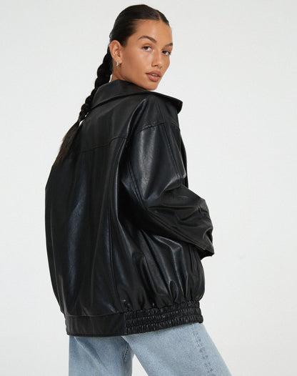 Vera | Damen Vintage Vegan Leder Oversized Jacke