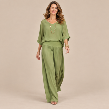 Elevee | Zweiteiliger Asymmetrischer Fliessender Festlicher Damen Hosenanzug