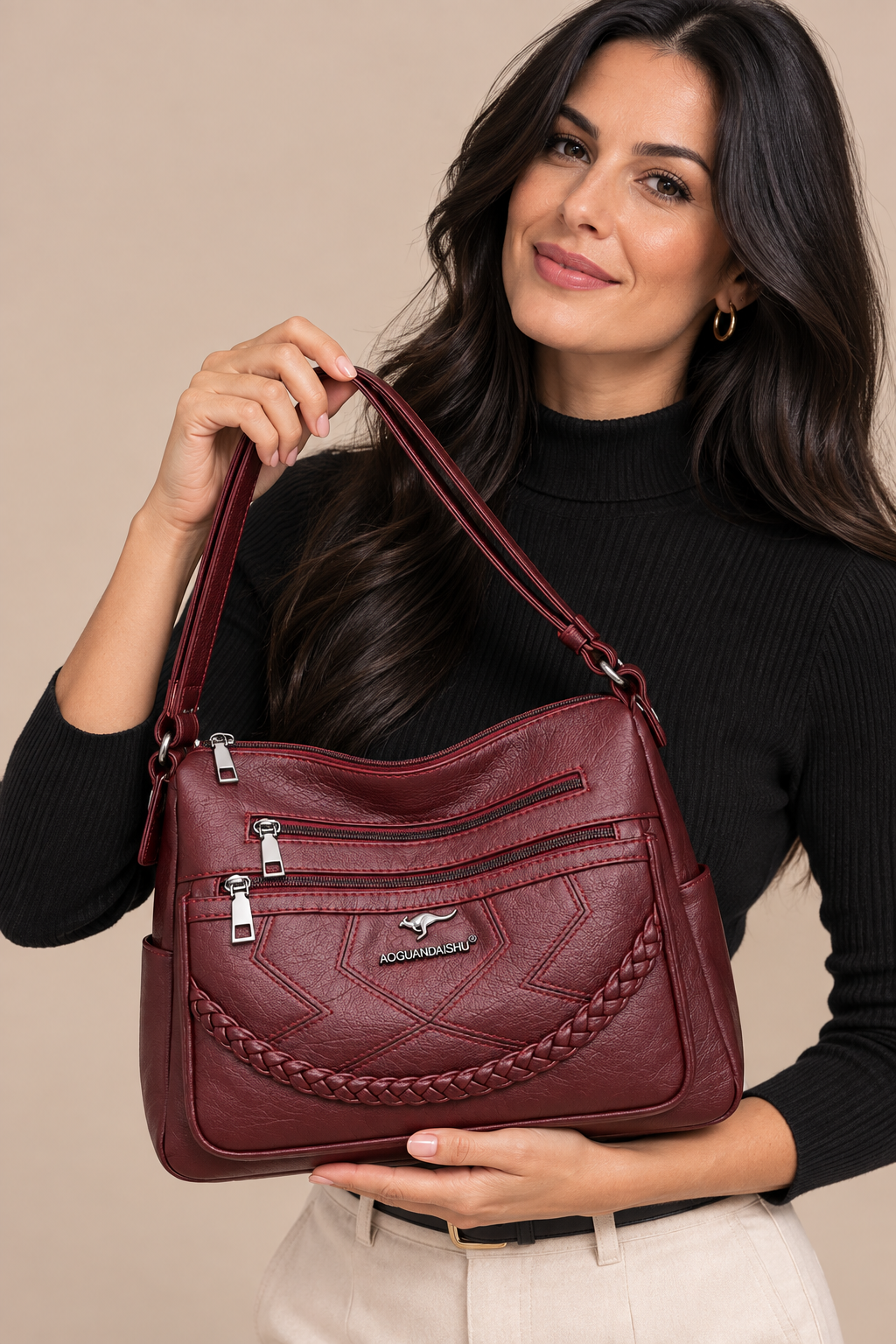Eliza | Schultertasche Damen mit mehreren Reissverschlussfächern