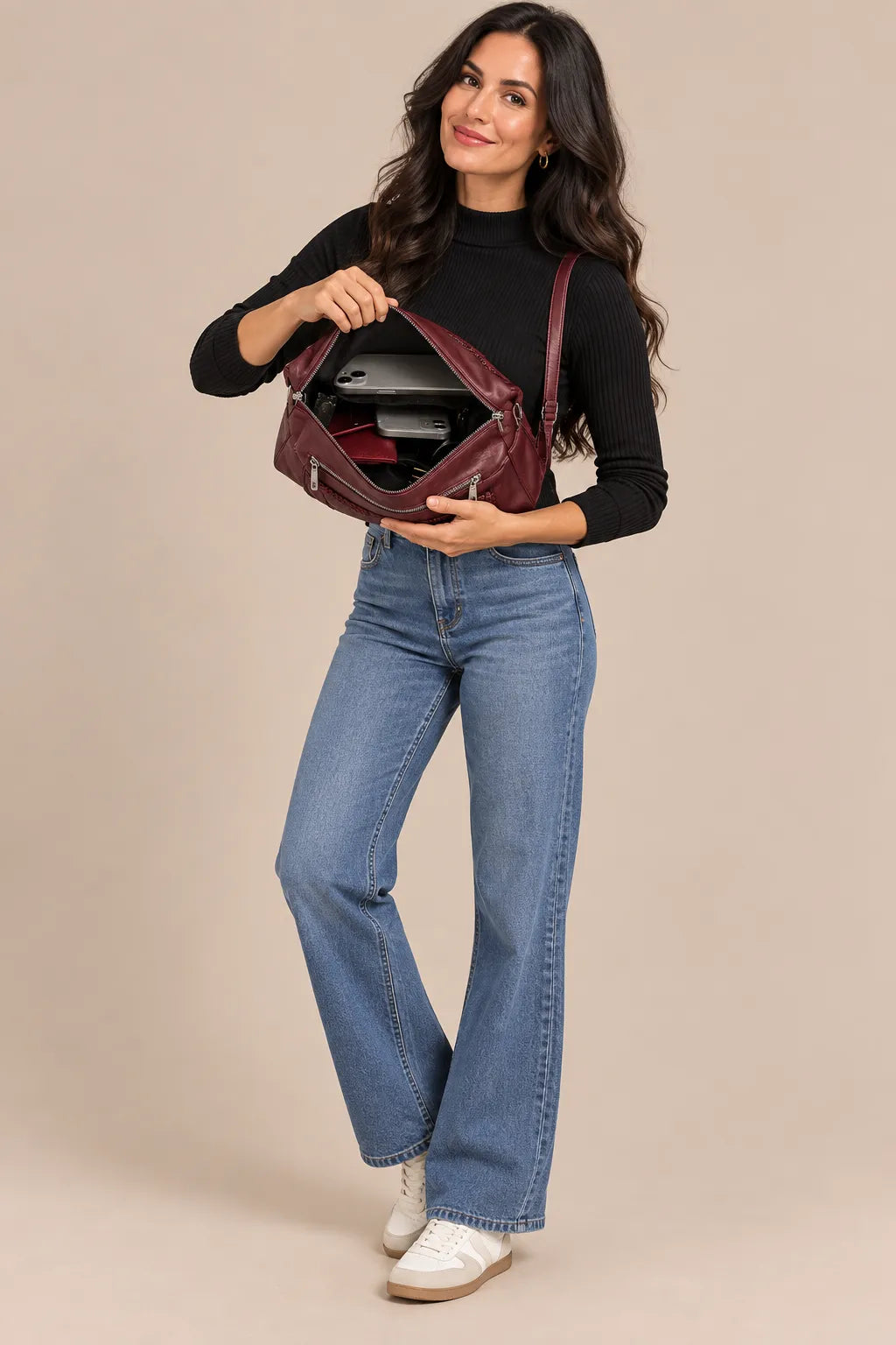 Eliza | Schultertasche Damen mit mehreren Reissverschlussfächern