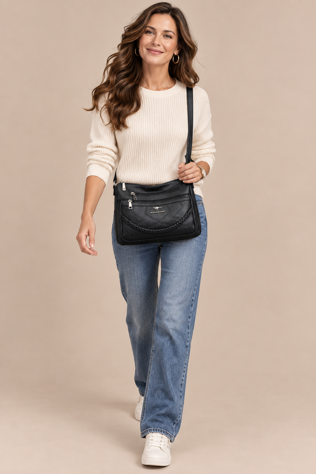 Eliza | Schultertasche Damen mit mehreren Reissverschlussfächern