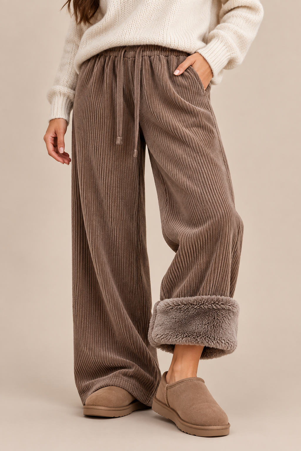 Eljean | Cordhose Damen mit warmem Futter und weitem Bein