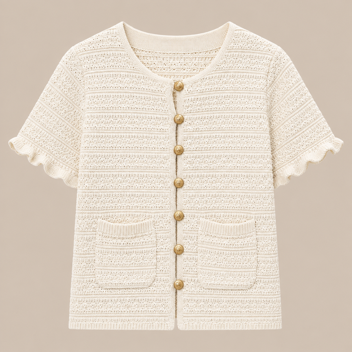 Elodie | Cardigan Damen Kurzarm mit Ajour-Strickmuster