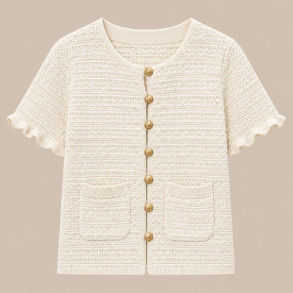 Elodie | Cardigan Damen Kurzarm mit Ajour-Strickmuster